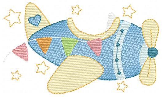 Plane with stars embroidery designs - Colorful Airplane machine embroidery pattern - Vehicle baby boy file - Instant digital download pes