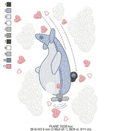 Plane embroidery designs - Airplane with clouds and hearts machine embroidery pattern - Baby boy Vehicle file - Instant download pes jef dst
