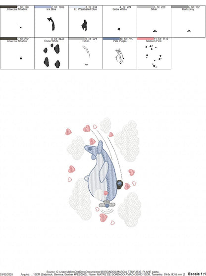 Plane embroidery designs - Airplane with clouds and hearts machine embroidery pattern - Baby boy Vehicle file - Instant download pes jef dst
