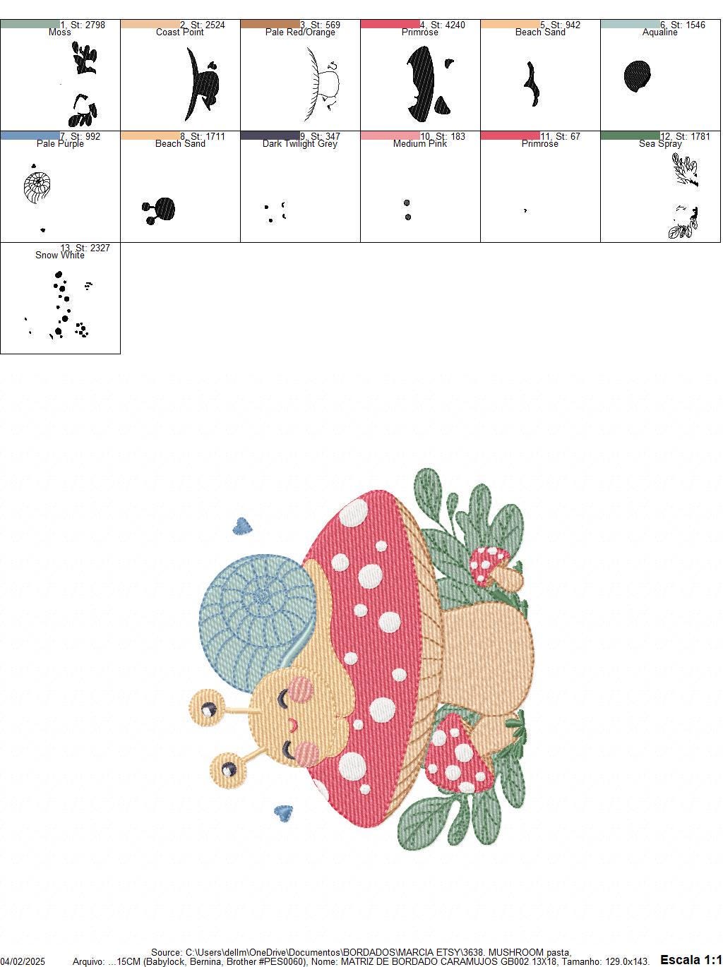 Snail and Mushroom embroidery designs - Toad machine embroidery pattern - Fantasy Magical Garden Forest file - Instant download pes jef dst