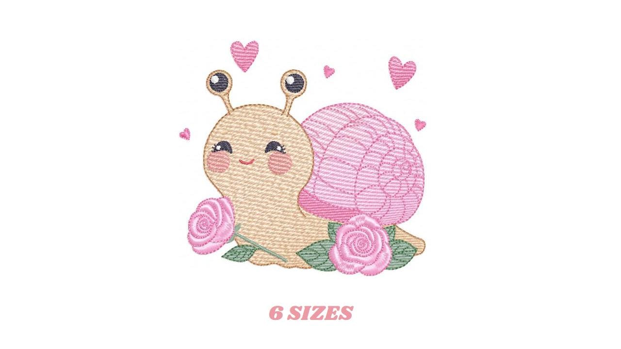 Snail with hearts embroidery design - Insect Animal with roses machine embroidery pattern - Slug Garden Bug file - Instant download pes jef