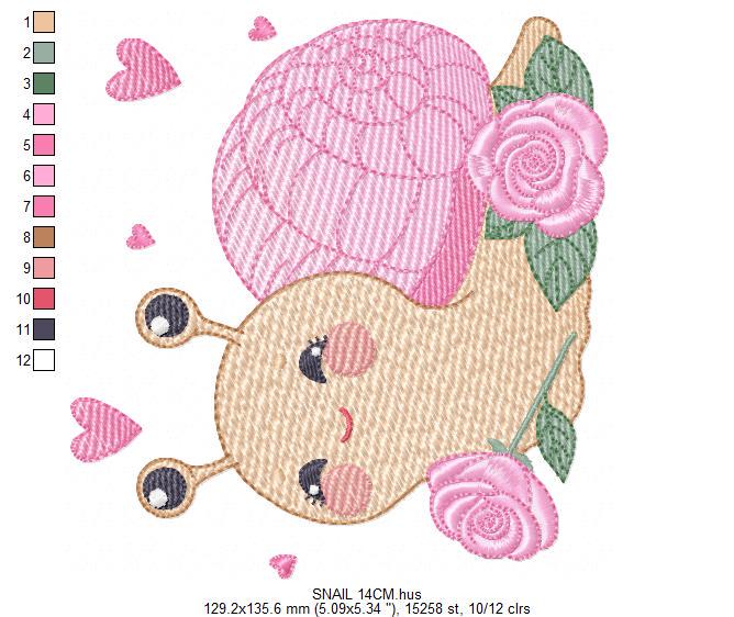 Snail with hearts embroidery design - Insect Animal with roses machine embroidery pattern - Slug Garden Bug file - Instant download pes jef