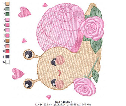 Snail with hearts embroidery design - Insect Animal with roses machine embroidery pattern - Slug Garden Bug file - Instant download pes jef