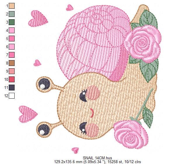 Snail with hearts embroidery design - Insect Animal with roses machine embroidery pattern - Slug Garden Bug file - Instant download pes jef