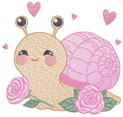 Snail with hearts embroidery design - Insect Animal with roses machine embroidery pattern - Slug Garden Bug file - Instant download pes jef