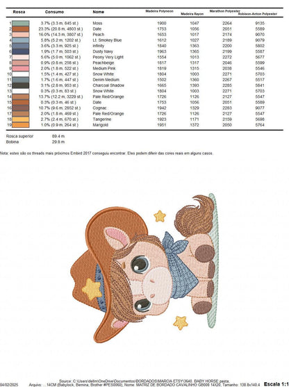 Cowboy Horse embroidery design - Farm animal machine embroidery pattern - Horse with bandana hat and sherriff star file - Instant download