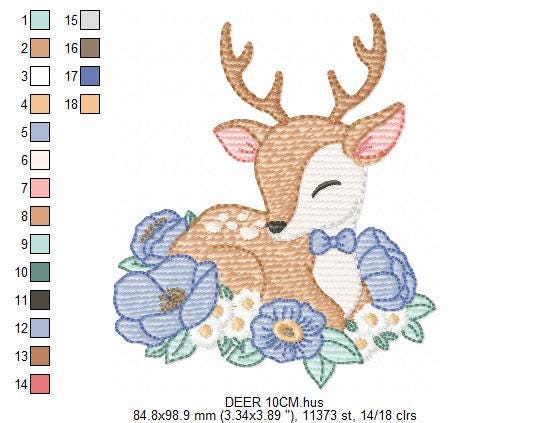 Deer with flowers embroidery design - Sleeping Stag Animal machine embroidery pattern - Baby Boy Fawn file - Instant download pes jef dst