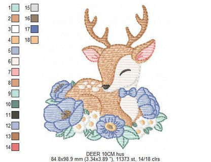 Deer with flowers embroidery design - Sleeping Stag Animal machine embroidery pattern - Baby Boy Fawn file - Instant download pes jef dst