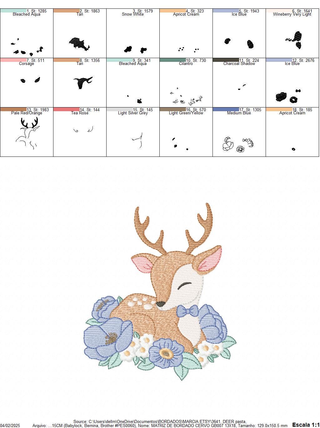 Deer with flowers embroidery design - Sleeping Stag Animal machine embroidery pattern - Baby Boy Fawn file - Instant download pes jef dst
