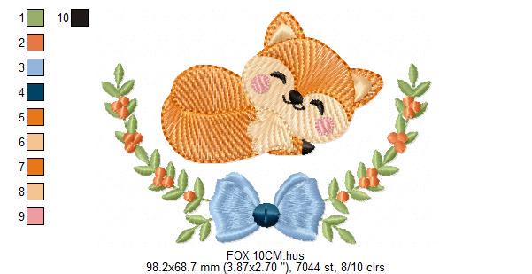 Sleeping Fox embroidery designs - Red Fox with laurel frame machine embroidery pattern - Baby Boy Woodland Animal file - Instant download