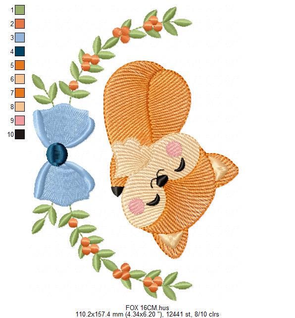 Sleeping Fox embroidery designs - Red Fox with laurel frame machine embroidery pattern - Baby Boy Woodland Animal file - Instant download