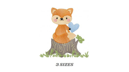 Fox embroidery designs - Red Fox with blue heart machine embroidery pattern - Baby Boy Woodland Animal file - Instant download pes jef dst