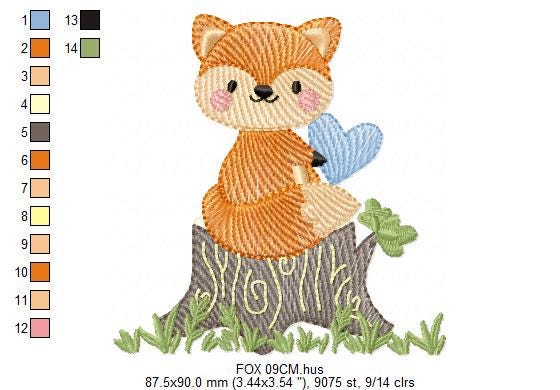 Fox embroidery designs - Red Fox with blue heart machine embroidery pattern - Baby Boy Woodland Animal file - Instant download pes jef dst