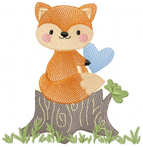 Fox embroidery designs - Red Fox with blue heart machine embroidery pattern - Baby Boy Woodland Animal file - Instant download pes jef dst