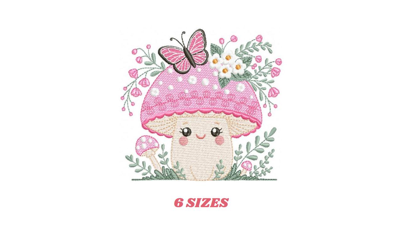 Mushroom with flowers embroidery designs - Toad with butterflies machine embroidery pattern - Kitchen Towel file - Instant download pes jef