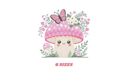 Mushroom with flowers embroidery designs - Toad with butterflies machine embroidery pattern - Kitchen Towel file - Instant download pes jef