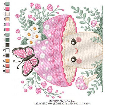 Mushroom with flowers embroidery designs - Toad with butterflies machine embroidery pattern - Kitchen Towel file - Instant download pes jef