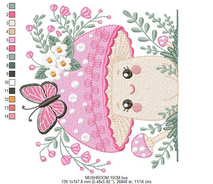 Mushroom with flowers embroidery designs - Toad with butterflies machine embroidery pattern - Kitchen Towel file - Instant download pes jef