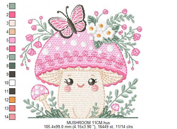 Mushroom with flowers embroidery designs - Toad with butterflies machine embroidery pattern - Kitchen Towel file - Instant download pes jef