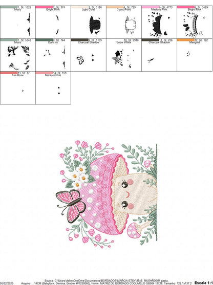 Mushroom with flowers embroidery designs - Toad with butterflies machine embroidery pattern - Kitchen Towel file - Instant download pes jef