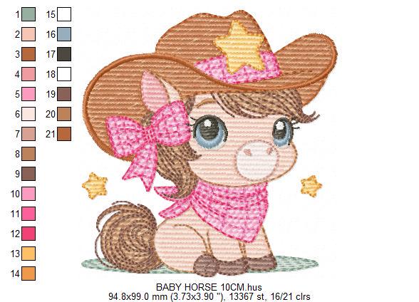 Cowgirl Horse embroidery design - Farm animal machine embroidery pattern - Girl Horse with bandana hat and sherriff file - Instant download