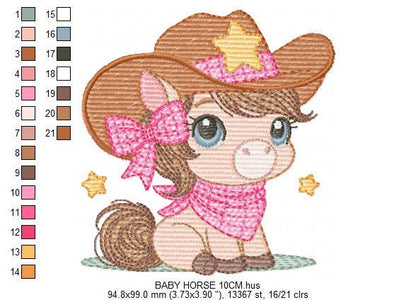 Cowgirl Horse embroidery design - Farm animal machine embroidery pattern - Girl Horse with bandana hat and sherriff file - Instant download