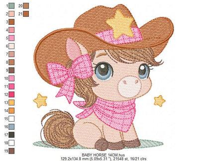 Cowgirl Horse embroidery design - Farm animal machine embroidery pattern - Girl Horse with bandana hat and sherriff file - Instant download