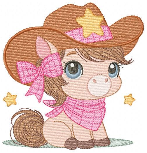 Cowgirl Horse embroidery design - Farm animal machine embroidery pattern - Girl Horse with bandana hat and sherriff file - Instant download