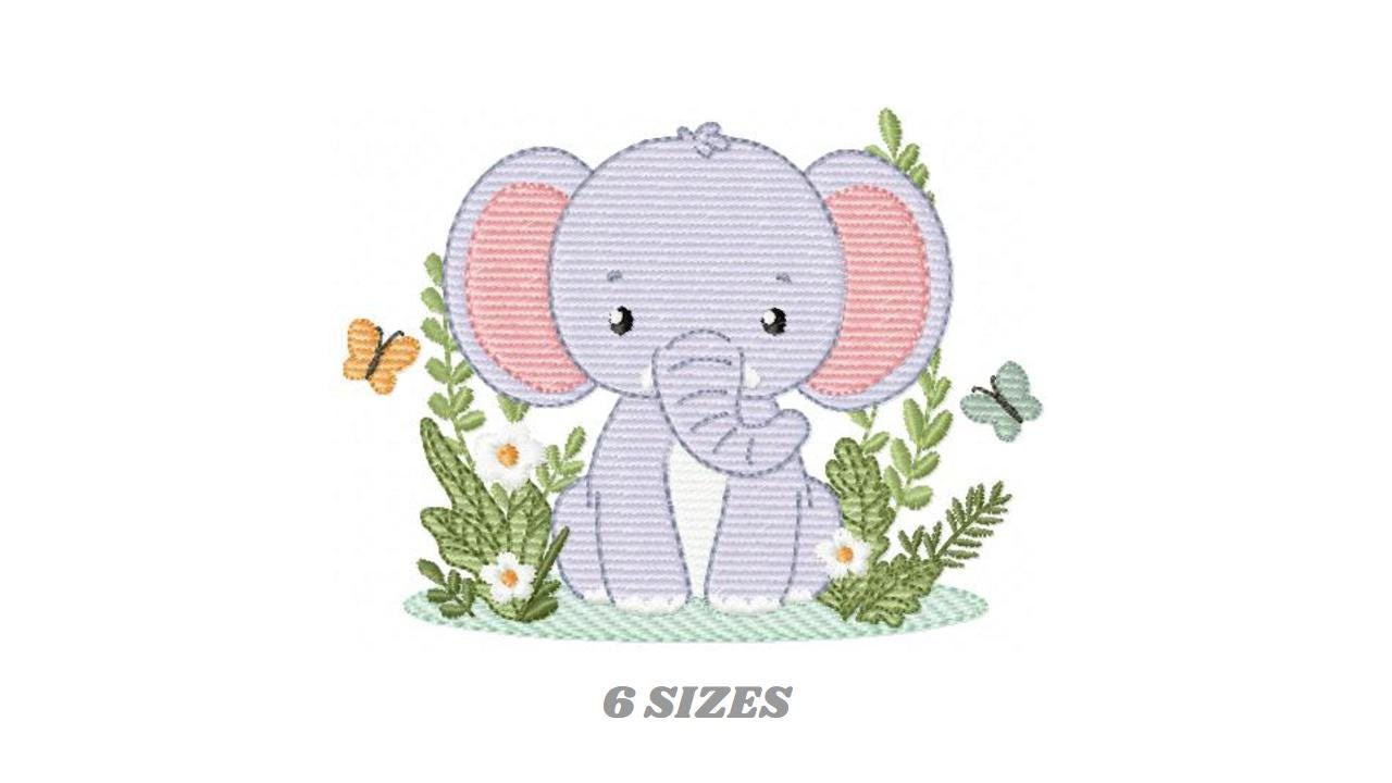 Elephant embroidery designs - Safari Wild Animal machine embroidery pattern - Baby Boy file - Flowers, plants, butterfly - Instant download