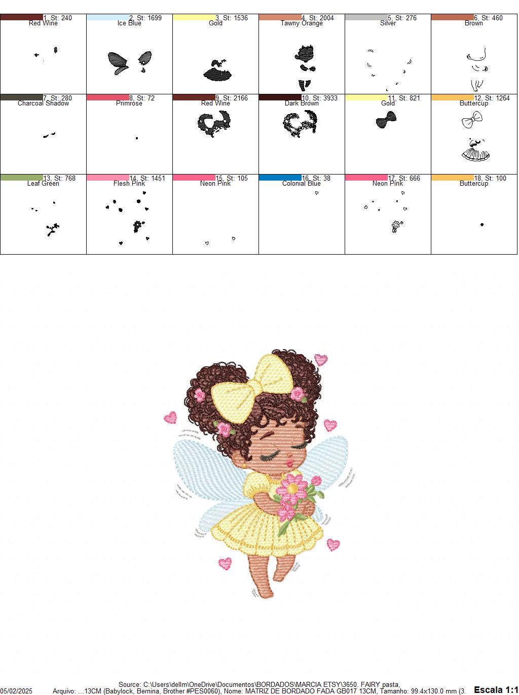 Fairy with wings embroidery designs - Angel with black curly hair machine embroidery pattern - Baby Girl Pixie - Instant download pes jef