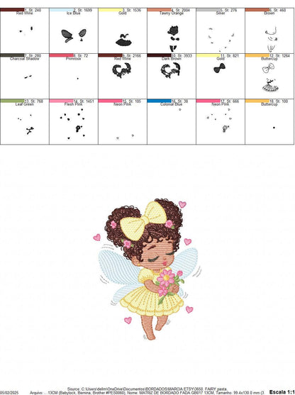 Fairy with wings embroidery designs - Angel with black curly hair machine embroidery pattern - Baby Girl Pixie - Instant download pes jef