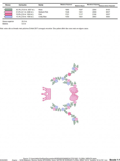 Roses laurel with Crown and bow embroidery designs - Flower Wreath with lace pattern - Newborn monogram file - Instant download pes jef dst