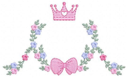 Roses laurel with Crown and bow embroidery designs - Flower Wreath with lace pattern - Newborn monogram file - Instant download pes jef dst