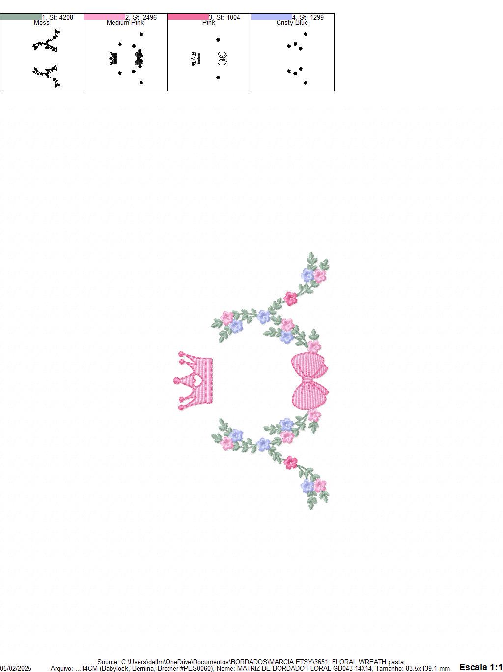 Roses laurel with Crown and bow embroidery designs - Flower Wreath with lace pattern - Newborn monogram file - Instant download pes jef dst