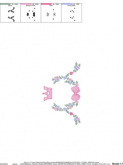 Roses laurel with Crown and bow embroidery designs - Flower Wreath with lace pattern - Newborn monogram file - Instant download pes jef dst