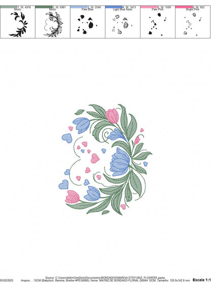 Flowers and hearts embroidery designs - Tulips Kitchen Towel machine embroidery pattern - Roses laurel Wreath - Instant download pes jef dst