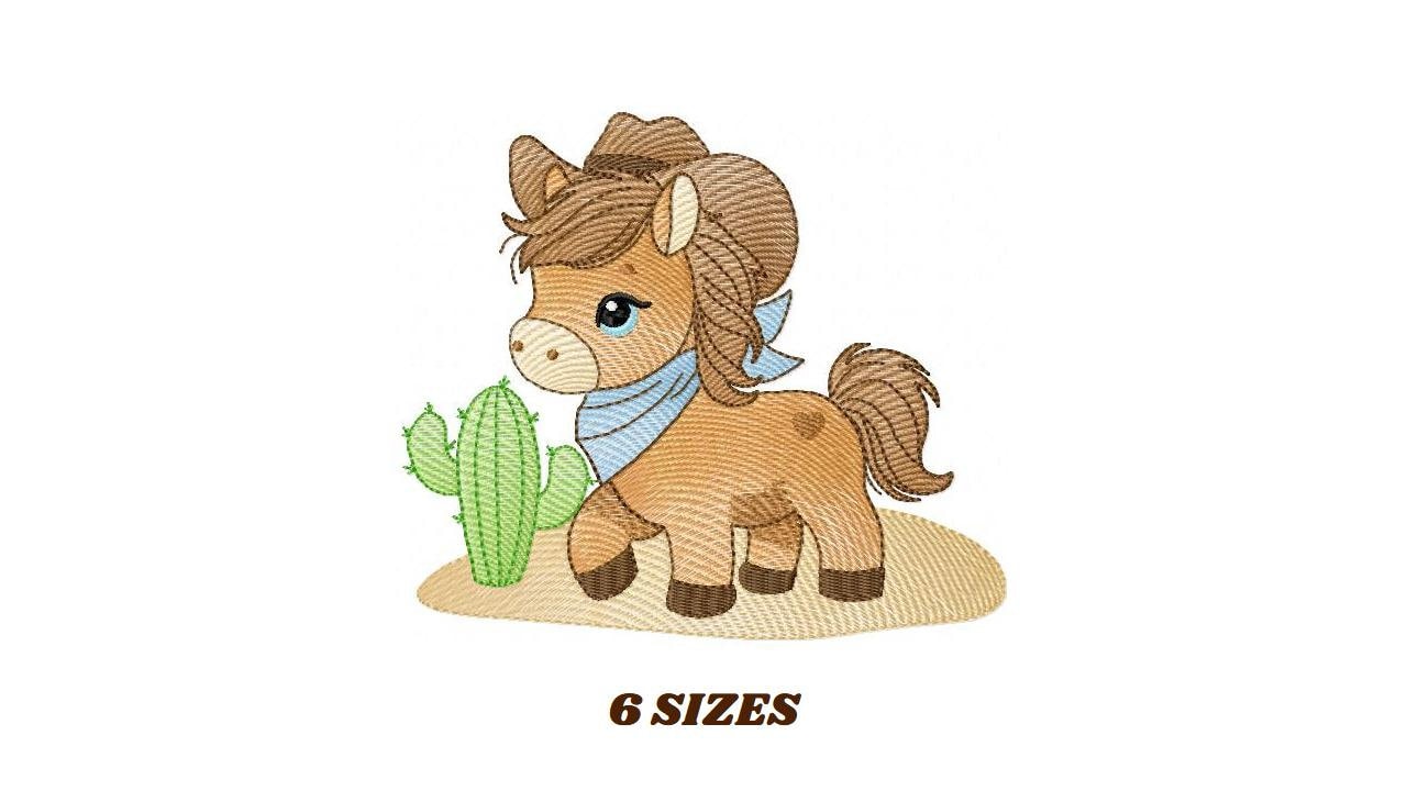 Horse embroidery design - Farm ranch animal machine embroidery pattern - Cowboy Horse with hat and bandana file - Instant download pes jef