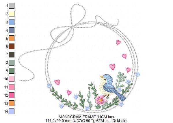 Bird with flower frame embroidery designs - Birds frame with hearts embroidery pattern - Floral tag file - Instant download pes jef dst hus