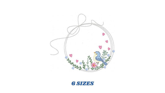 Bird with flower frame embroidery designs - Birds frame with hearts embroidery pattern - Floral tag file - Instant download pes jef dst hus