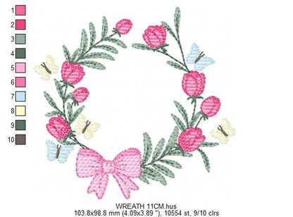 Monogram Floral Frame embroidery designs - Roses Wreath machine embroidery pattern - Flower wreath embroidery file - digital download