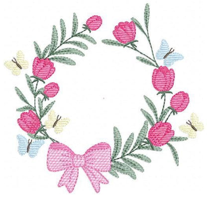 Monogram Floral Frame embroidery designs - Roses Wreath machine embroidery pattern - Flower wreath embroidery file - digital download