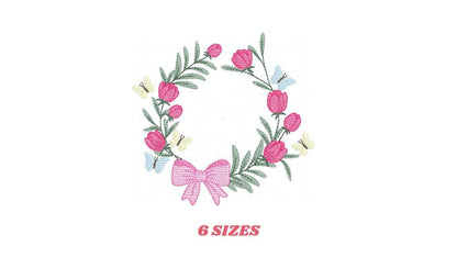 Monogram Floral Frame embroidery designs - Roses Wreath machine embroidery pattern - Flower wreath embroidery file - digital download