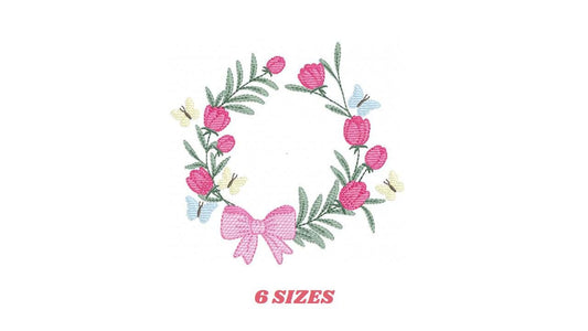 Monogram Floral Frame embroidery designs - Roses Wreath machine embroidery pattern - Flower wreath embroidery file - digital download