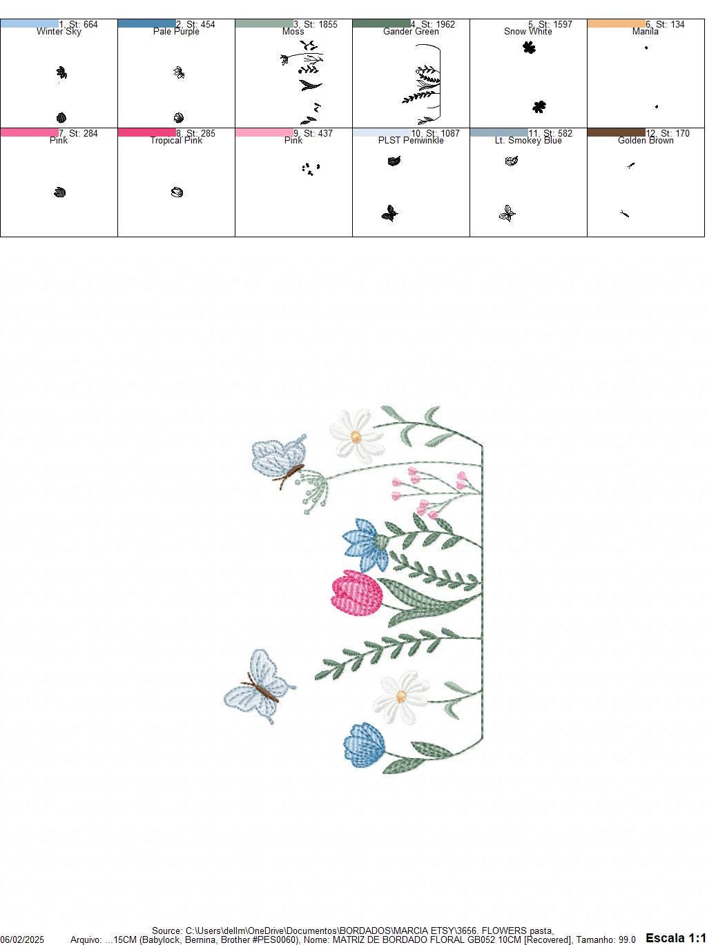 Flower garden embroidery design - Tulip flowers with butterflies machine embroidery pattern - Kitchen Tea towel divider - Instant download