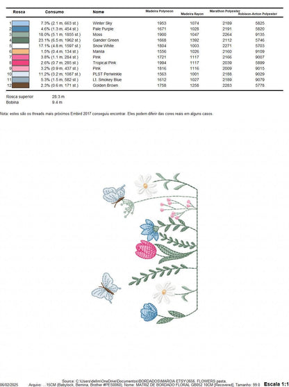 Flower garden embroidery design - Tulip flowers with butterflies machine embroidery pattern - Kitchen Tea towel divider - Instant download