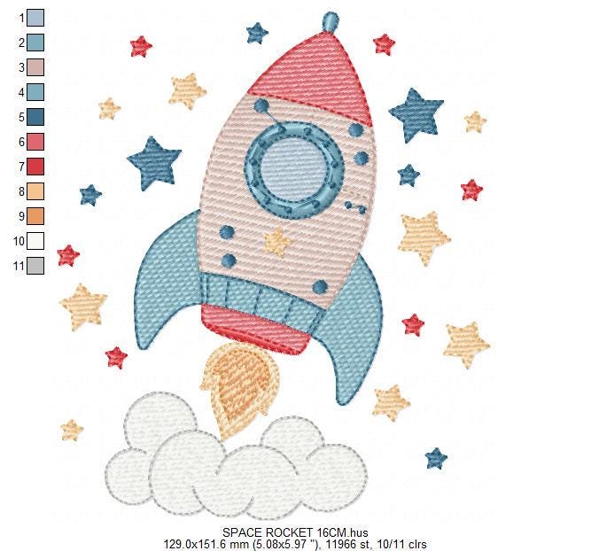 Space Rocket embroidery designs - Rocket with stars machine embroidery pattern - Moon and planet embroidery file - Instant download pes jef