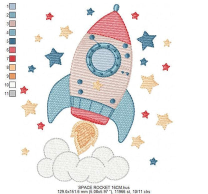 Space Rocket embroidery designs - Rocket with stars machine embroidery pattern - Moon and planet embroidery file - Instant download pes jef