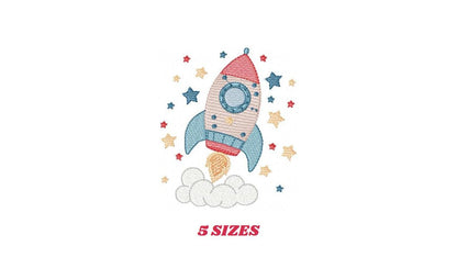 Space Rocket embroidery designs - Rocket with stars machine embroidery pattern - Moon and planet embroidery file - Instant download pes jef