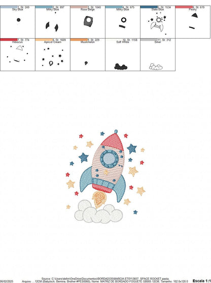 Space Rocket embroidery designs - Rocket with stars machine embroidery pattern - Moon and planet embroidery file - Instant download pes jef
