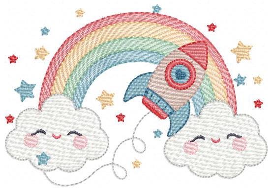 Space Rocket with stars and rainbow embroidery designs - Rocket machine embroidery pattern - Moon and planet file - Instant download pes jef